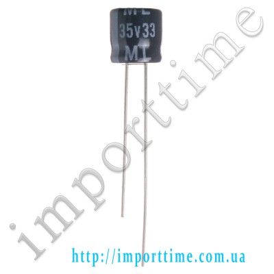 Конденсатор электролитический 33мкФx 35В, 105°C, 6,3x7