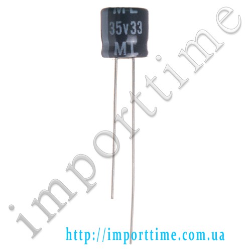 Конденсатор электролитический 33мкФx 35В, 105°C, 6,3x7